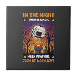 Nacht Halloween Kürbis Zylinder Mond Friedhof Fliese