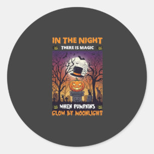 Nacht Halloween Kürbis Zylinder Mond Friedhof Runder Aufkleber