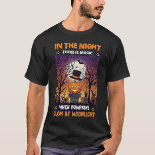 Nacht Halloween Kürbis Zylinder Mond Friedhof T-Shirt