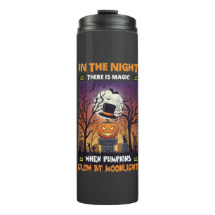 Nacht Halloween Kürbis Zylinder Mond Friedhof Thermosbecher