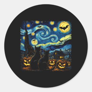 Nacht-Himmel-Kunst Schwarze Katzenliebhaber Grusel Runder Aufkleber
