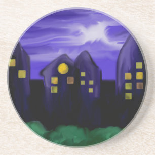Nacht-Himmel-Stadt-Wolkenkratzer-Leinwandkunst Getränkeuntersetzer