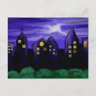 Nacht-Himmel-Stadt-Wolkenkratzer-Leinwandkunst Postkarte