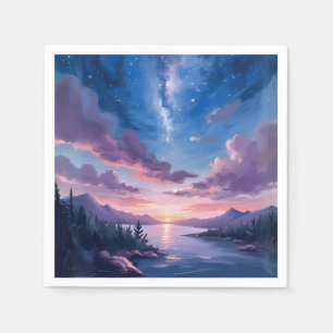 Nacht Himmel Sternsee Lila Aquarell Serviette