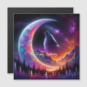 Nacht Himmel Wolf heult Halbmond Geburtstag Magnetkarte (Vorne/Hinten)