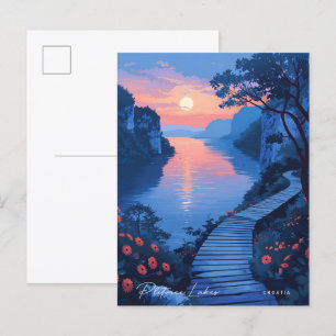Nacht im Plitvicer Seen, Kroatien Vintage Reise Postkarte