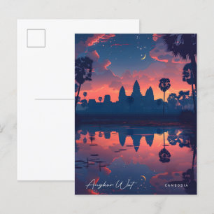 Nacht in Angkor Wat Kambodscha Vintage Reise Postkarte