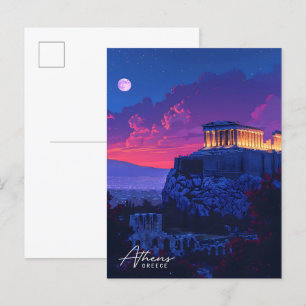 Nacht in Athen Griechenland Vintage Reise  Postkarte