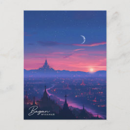 Nacht in Bagan Myanmar Vintage Travel Postkarte