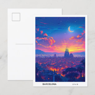 Nacht in Barcelona Spanien Reise Postkarte