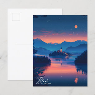 Nacht in Bled Slovenien Postkarte