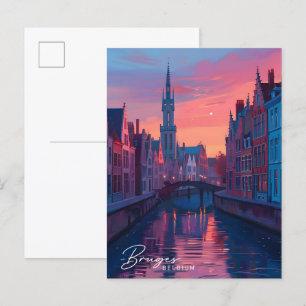 Nacht in Brügge Belgien Reisen Postkarte
