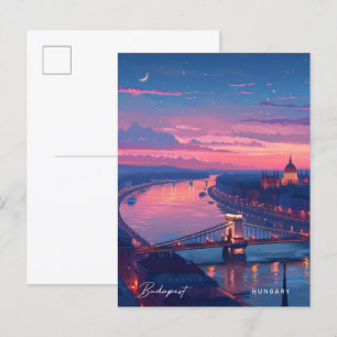 Nacht in Budapest Ungarn Vintage Reise  Postkarte