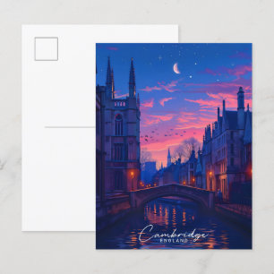 Nacht in Cambridge England Vintage Travel Postkarte