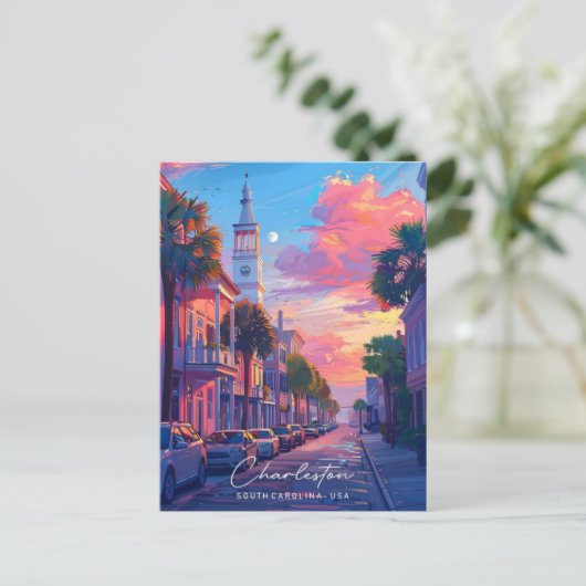 Nacht in Charleston South Carolina USA Reisen Postkarte (Stehend Vorderseite)