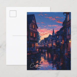 Nacht in Colmar Frankreich Vintage Travel Postkarte