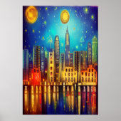 Nacht in der Stadt am See | AI Art Poster (Vorne)