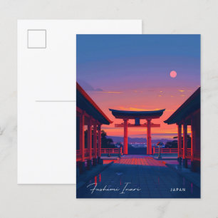Nacht in Fushimi Inari Japan Vintage Travel Postkarte