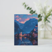 Nacht in Hallstatt Austria Vintage Travel Postkarte (Stehend Vorderseite)