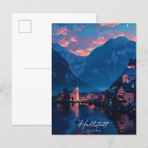 Nacht in Hallstatt Österreich Vintage Reise Postkarte