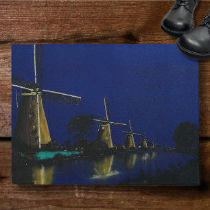 Nacht in Kinderdijk Fußmatte