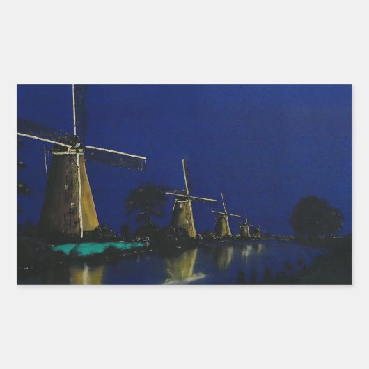 Nacht in Kinderdijk Rechteckiger Aufkleber (Vorderseite)