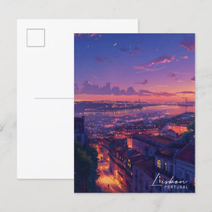 Nacht in Lissabon Portugal USA Reisen Postkarte