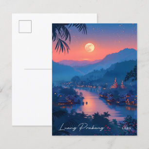 Nacht in Luang Prabang Laos Vintage Reise Postkarte