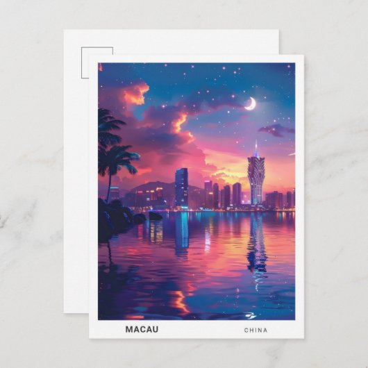 Nacht in Macau China Travel Postkarte (Vorne/Hinten)