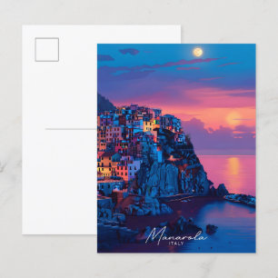 Nacht in Manarola Italien Vintage Reise Postkarte