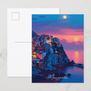 Nacht in Manarola Italien Vintage Reisen Postkarte