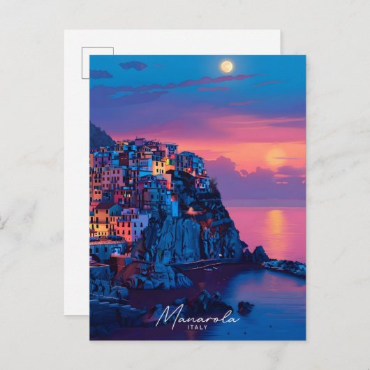 Nacht in Manarola Italien Vintage Reisen Postkarte (Vorne/Hinten)