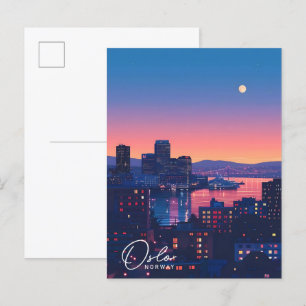 Nacht in Oslo Norwegen Vintage Reise Postkarte