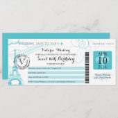 Nacht in Paris | Aqua Sweet 16 Geburtstag Einladung (Vorne/Hinten)