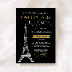 Nacht in Paris Eiffel Tower Gold Sweet 16 Geburtst Einladung
