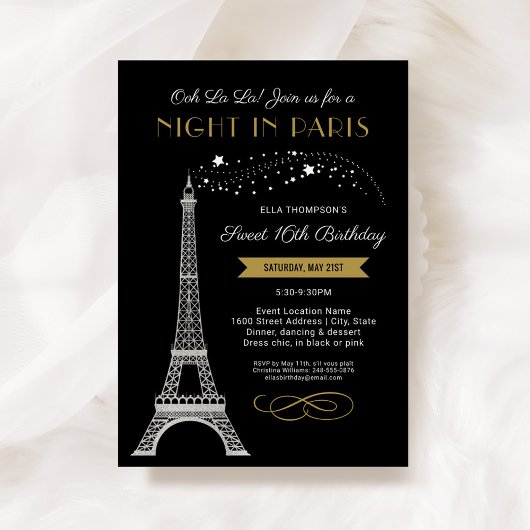 Nacht in Paris Eiffel Tower Gold Sweet 16 Geburtst Einladung
