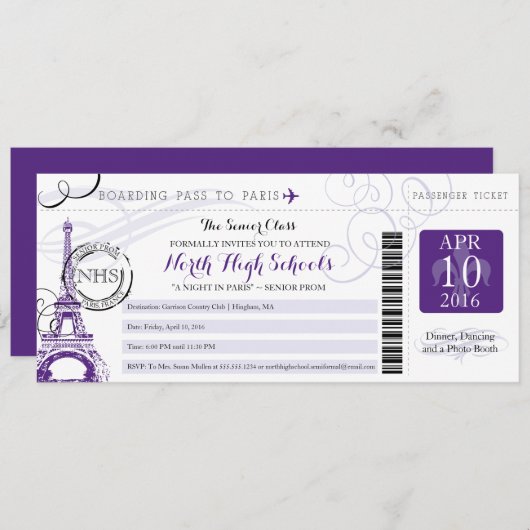 Nacht in Paris School Prom Einladung (Vorne/Hinten)