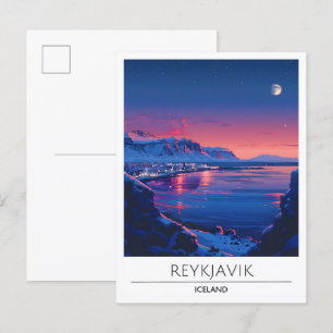 Nacht in Reykjavik Island Reise Postkarte