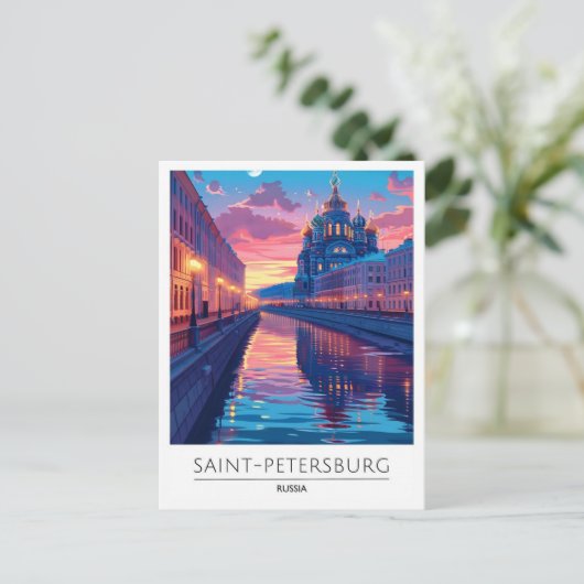 Nacht in Sankt Petersburg Russland Reisen Postkarte (Stehend Vorderseite)