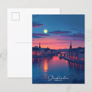 Nacht in Stockholm City Schweden Vintage Reise Postkarte