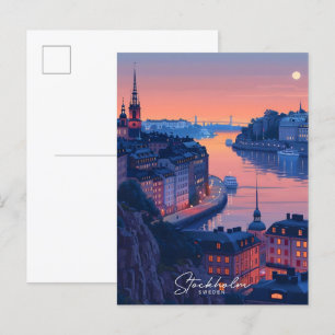 Nacht in Stockholm Schweden Vintage Reise Postkarte
