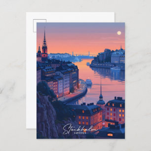 Nacht in Stockholm Schweden Vintage Travel Postkarte