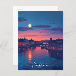 Nacht in Stockholm Stadt Schweden Vintage Travel Postkarte