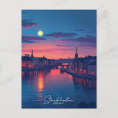 Nacht in Stockholm Stadt Schweden Vintage Travel Postkarte (Vorderseite)