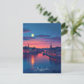 Nacht in Stockholm Stadt Schweden Vintage Travel Postkarte (Stehend Vorderseite)