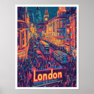 Nacht London England Vintage Travel Illustration Poster