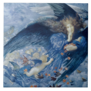 Nacht mit ihrem Sternenzug (Engel mit Cherubim) Fliese