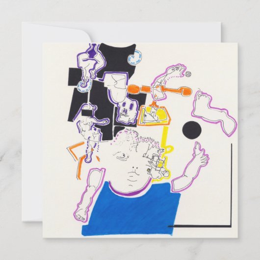 Nacht & Nickerchen Zeichnend 14 Puppen und Girl Sq Einladung (Vorderseite)