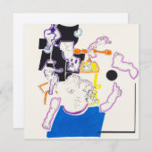 Nacht & Nickerchen Zeichnend 14 Puppen und Girl Sq Einladung (Vorne/Hinten)