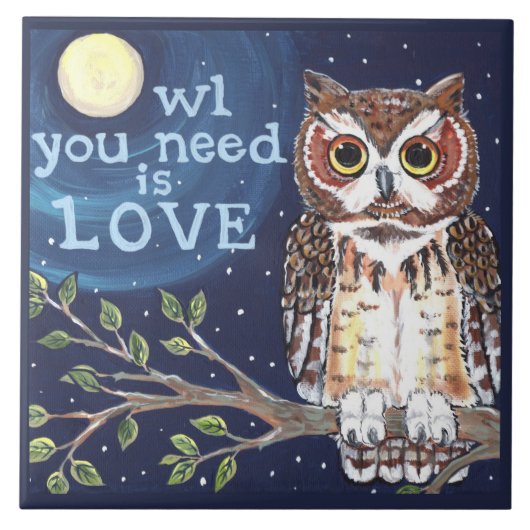 Nacht "Owl Liebe" Niedliche humorvolle Owl Designe Fliese (Vorderseite)